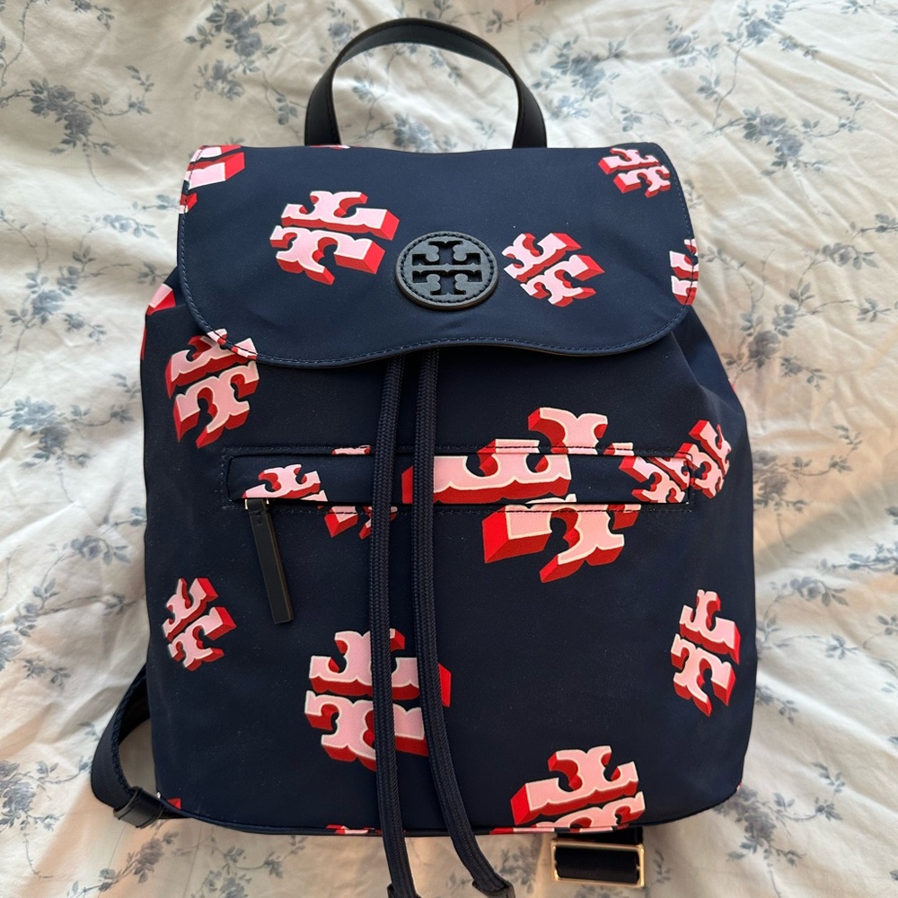 BNWT! Tory Burch Blue Nylon - Crazy Logo Allover Nylon Backpack